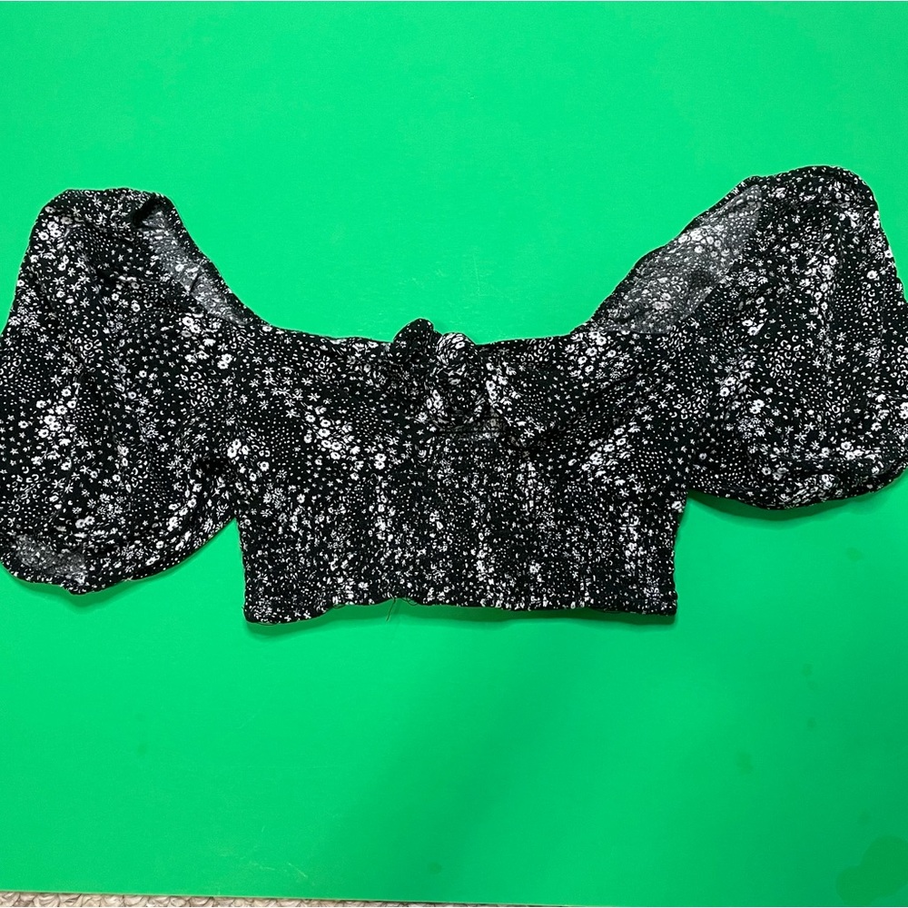 Black Printed Off Shoulder Crop Top